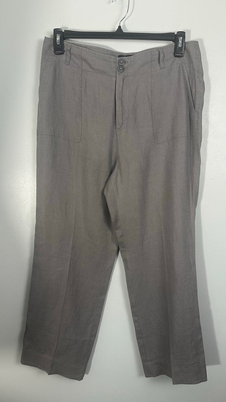 Tahari 100% Linen Grey Pants Size 12 Porkchop Pockets Coastal Grandma Summer